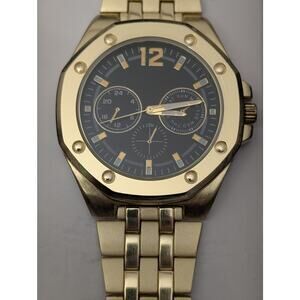 Accutime Men's Gold-Tone Octagonal Multi-Function Japanese Quartz Watch